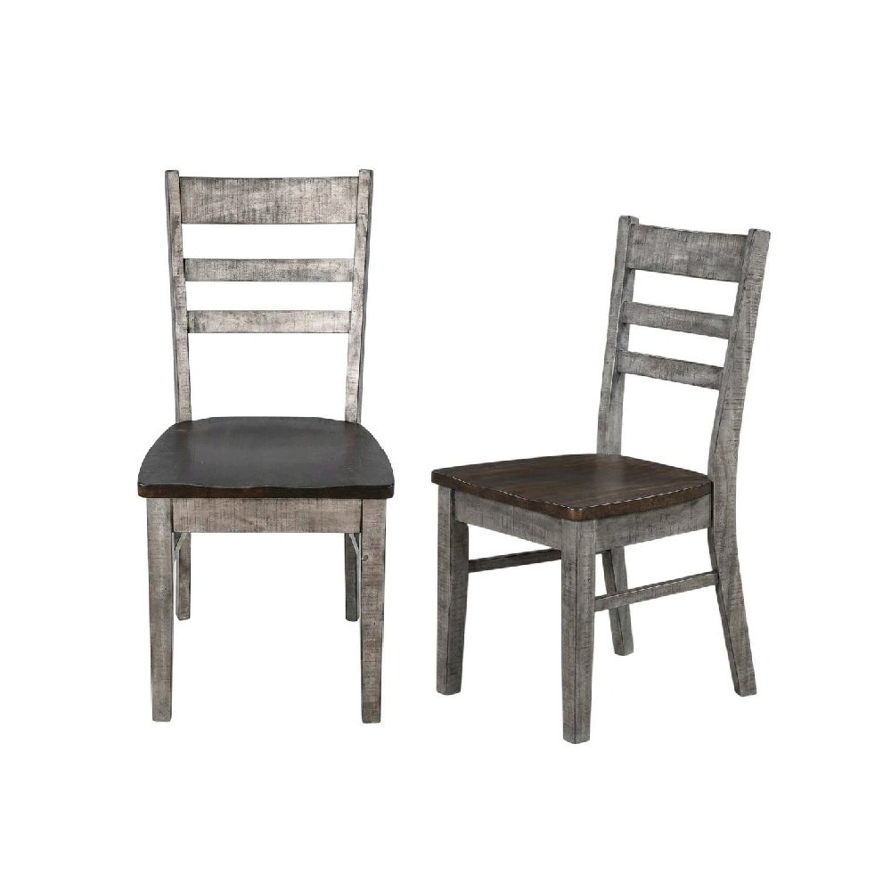 Dark Brown Ladderback Dining Chairs with Wooden Seats, Set of 2. Picture 1