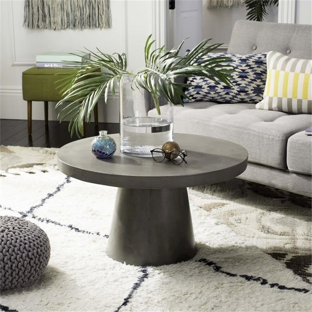 Delfia Indoor/Outdoor Modern Concrete Round 27.56-Inch Dia Coffee Table. Picture 7