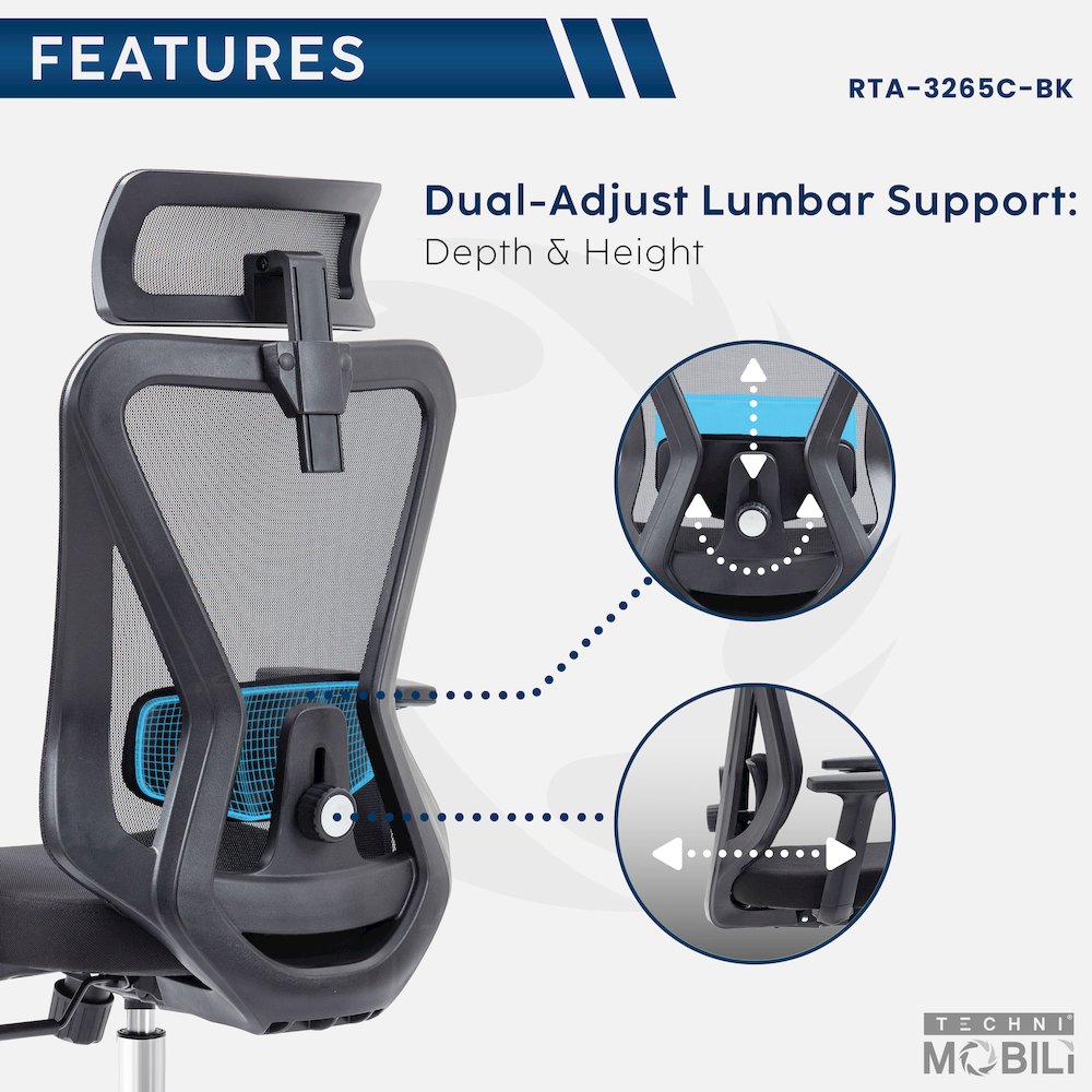 Truly Ergonomic Mesh Office Chair with Headrest & Lumbar Support, Black. Picture 14
