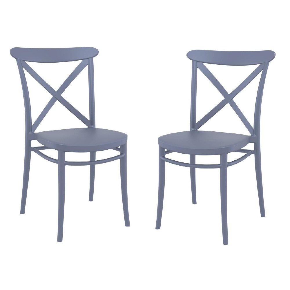 Cross Resin Outdoor Chair Dark Gray, Set of 2. Picture 1