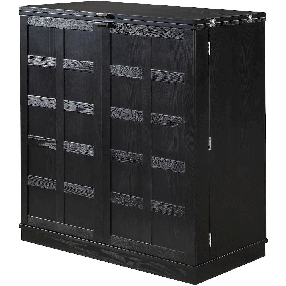 California Fold-A-Way Bar Wood Veneer in Black with Bar Top Extendable and Cabinet Movable. Picture 1