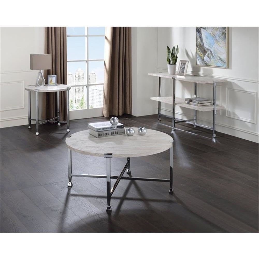 Brecon Coffee Table White Oak & Chrome. Picture 3