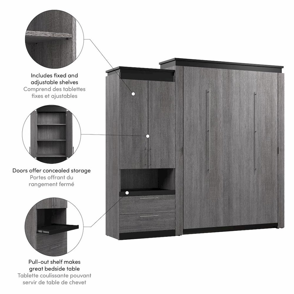 Orion Queen Murphy Bed with Storage Cabinet and Pull-Out Shelf (97W). Picture 11