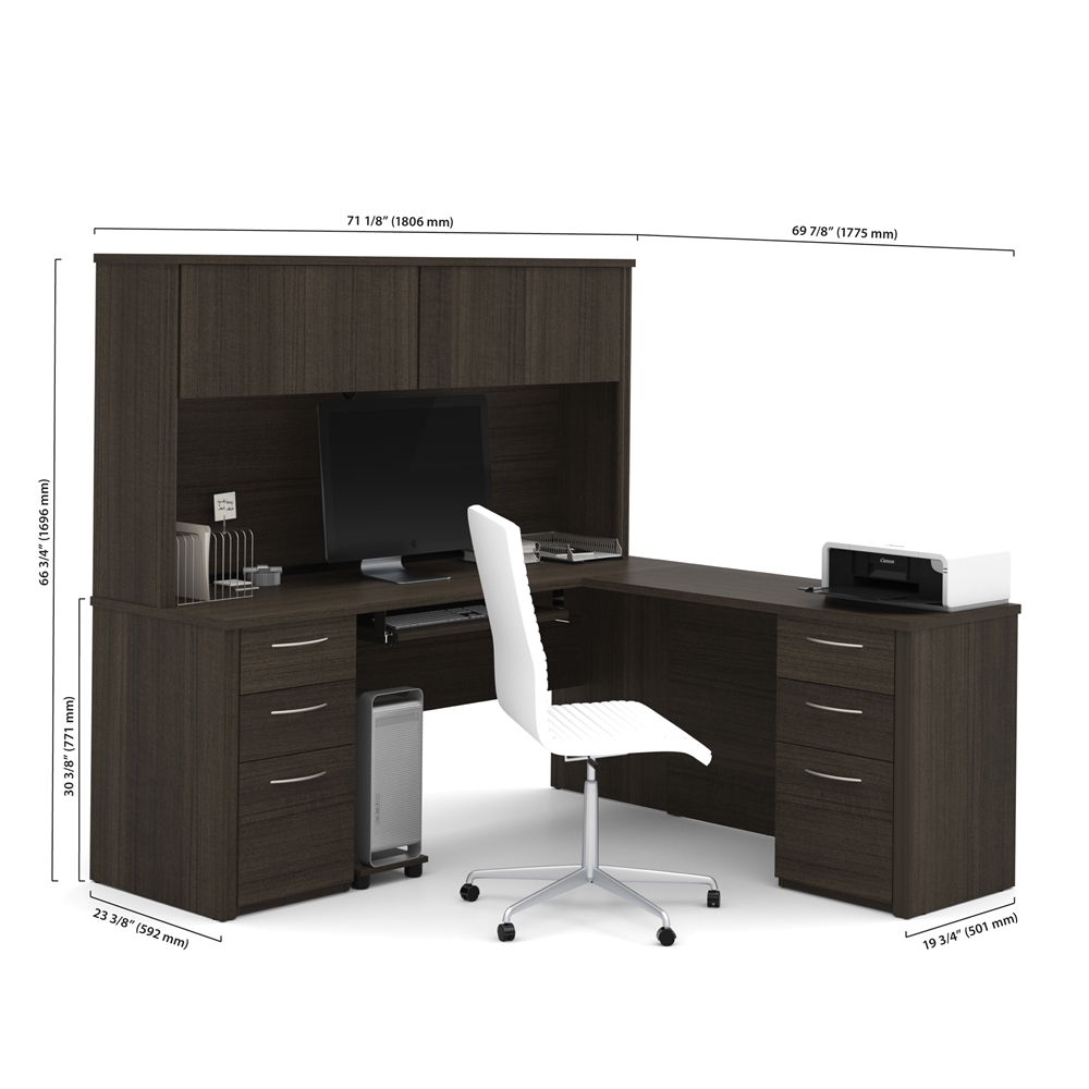 L-Shaped Desk with Hutch and 2 Pedestals. Picture 2