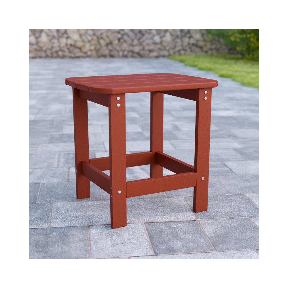 All-Weather Poly Resin Wood Adirondack Side Table in Red. Picture 2