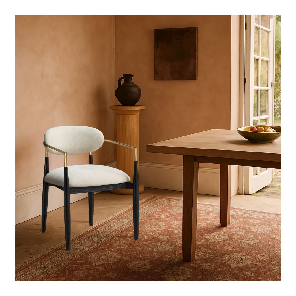 Riccio Beige Performance Fabric Upholstered Dining Arm Chair, Set of 2. Picture 7