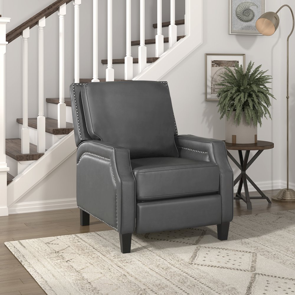Lexicon Berenson Faux Leather Push Back Recliner in Gray. Picture 5