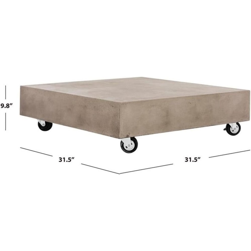 Gargon Indoor/Outdoor Modern Concrete 9.84-Inch H Coffee Table With Casters. Picture 2