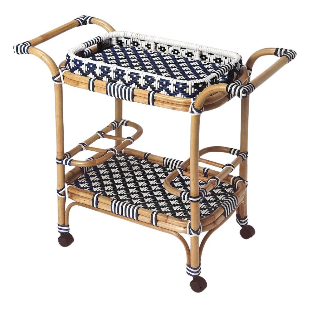 Blue Bar Cart - Small Home Bar & Serving Cart with Stylish Design. Picture 5