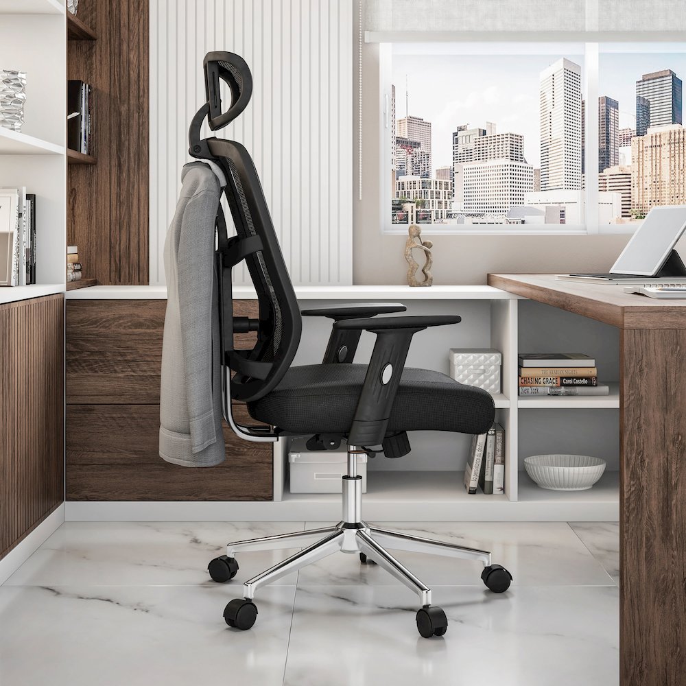Techni Mobili High Back Executive Mesh Office Chair with Arms, Lumbar Support and Chrome Base, Black. Picture 8