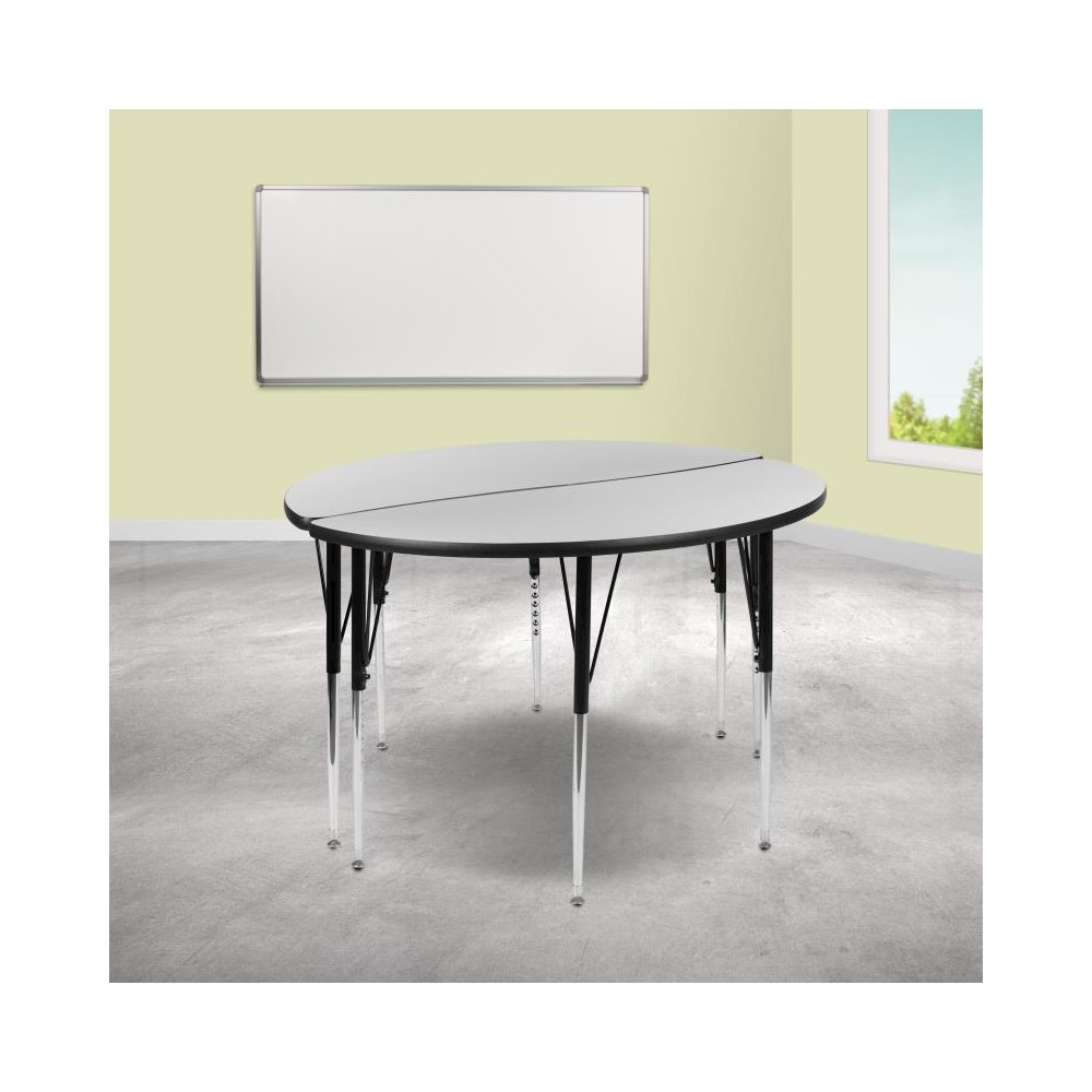 2 Piece 47.5" Circle Wave Flexible Grey Thermal Laminate Activity Table Set - Standard Height Adjustable Legs. Picture 2