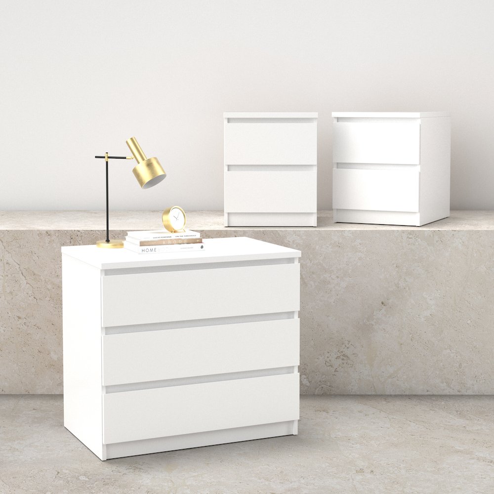 Scottsdale 3-Piece Bedroom Set - Chest And Nightstand Set Of 2, White High Gloss. Picture 2