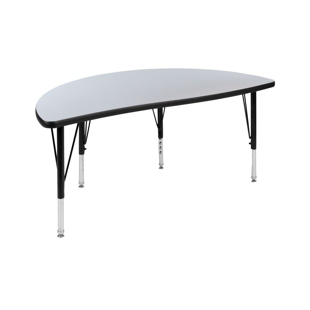 47.5" Half Circle Wave Flexible Collaborative Grey Thermal Laminate Activity Table - Height Adjustable Short Legs. Picture 1