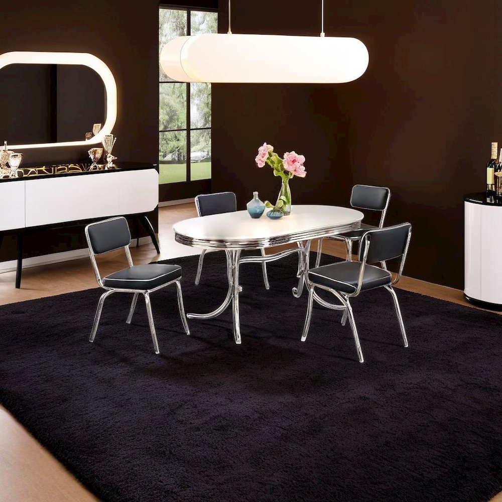 Elegant Oval Dining Set with 5 Pieces in Glossy White and Black Finish. Picture 4