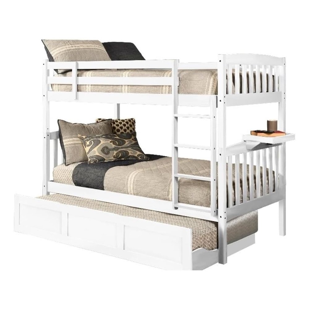 Claire Twin Bunk Bed w/ Tray and Trundle Bed in White-Mattresses Not Included. Picture 1
