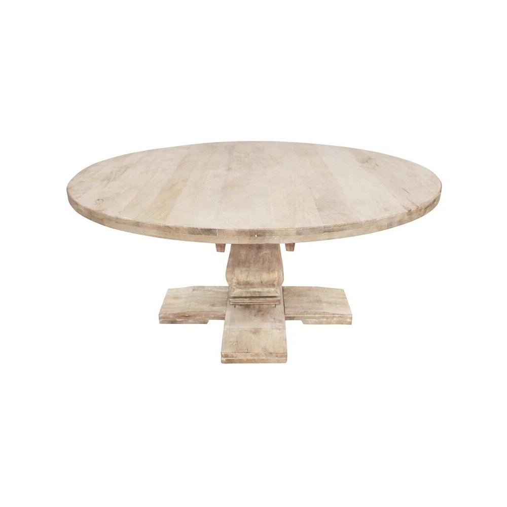 Benedict 70" Round Dining Table in White Wash. Picture 1