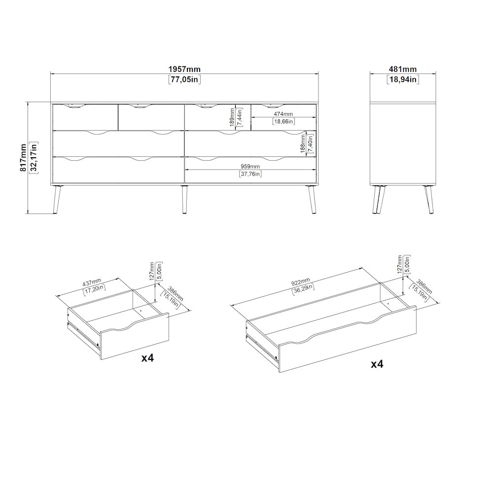 Diana 2-Piece Bedroom Set - 8 Drawer Double Dresser and Nightstand, White/Oak. Picture 11