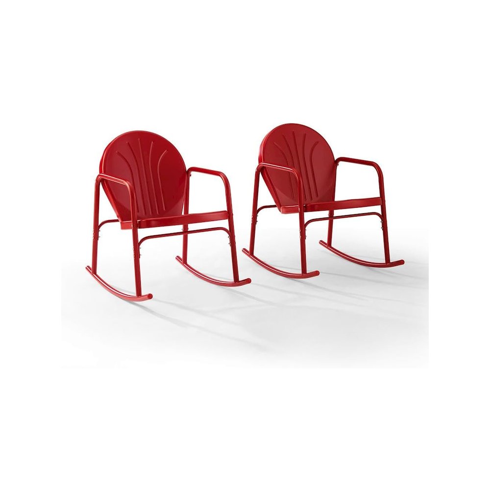 Bright Red Gloss Rocking Chair Set with Comfortable Armrests and Durable Build. Picture 1