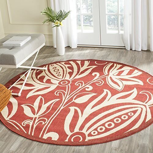 COURTYARD, RED / NATURAL, 7'-10" X 7'-10" Round, Area Rug. Picture 2