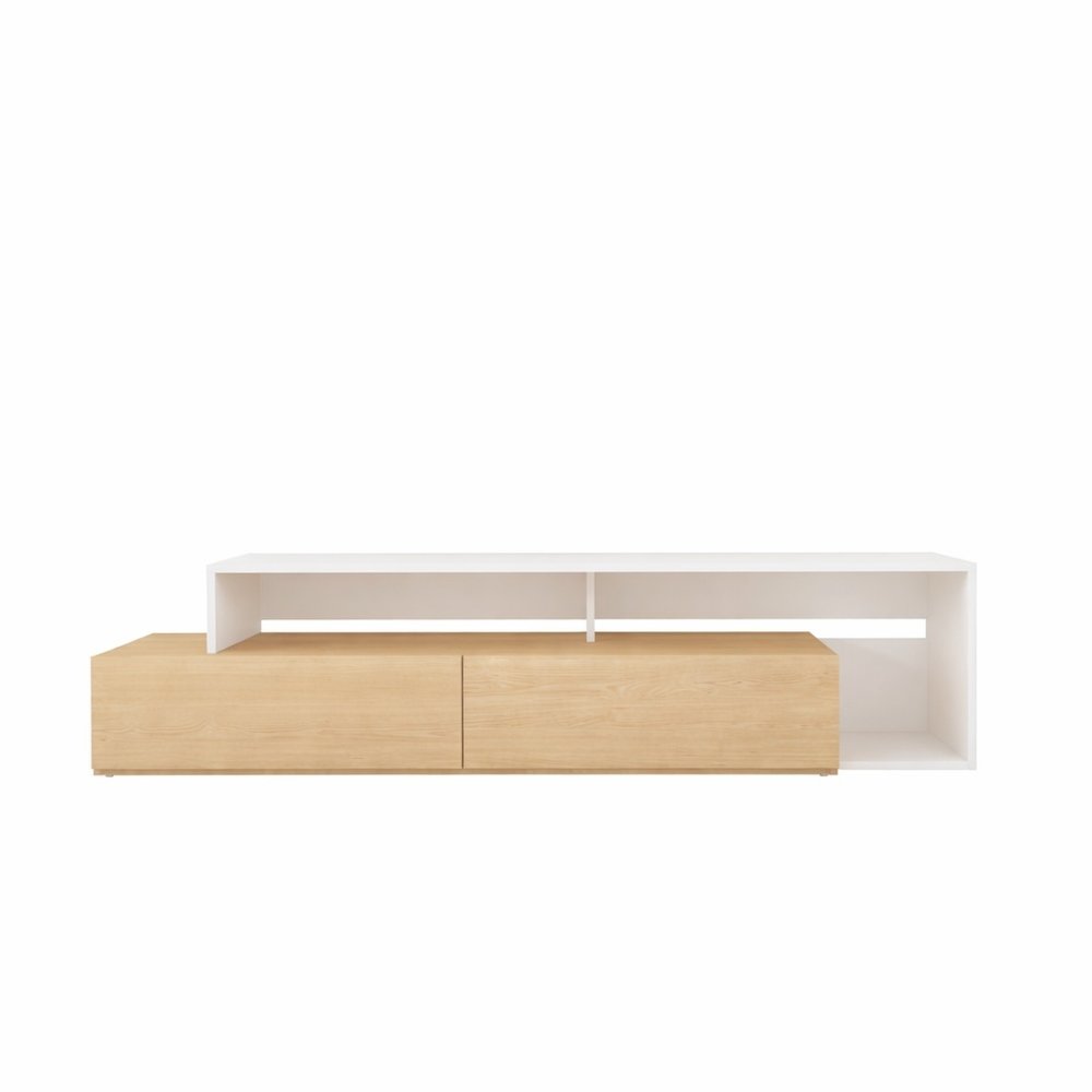 72-Inch Tv Stand With 2 Drawers, Natural Maple & White. Picture 1