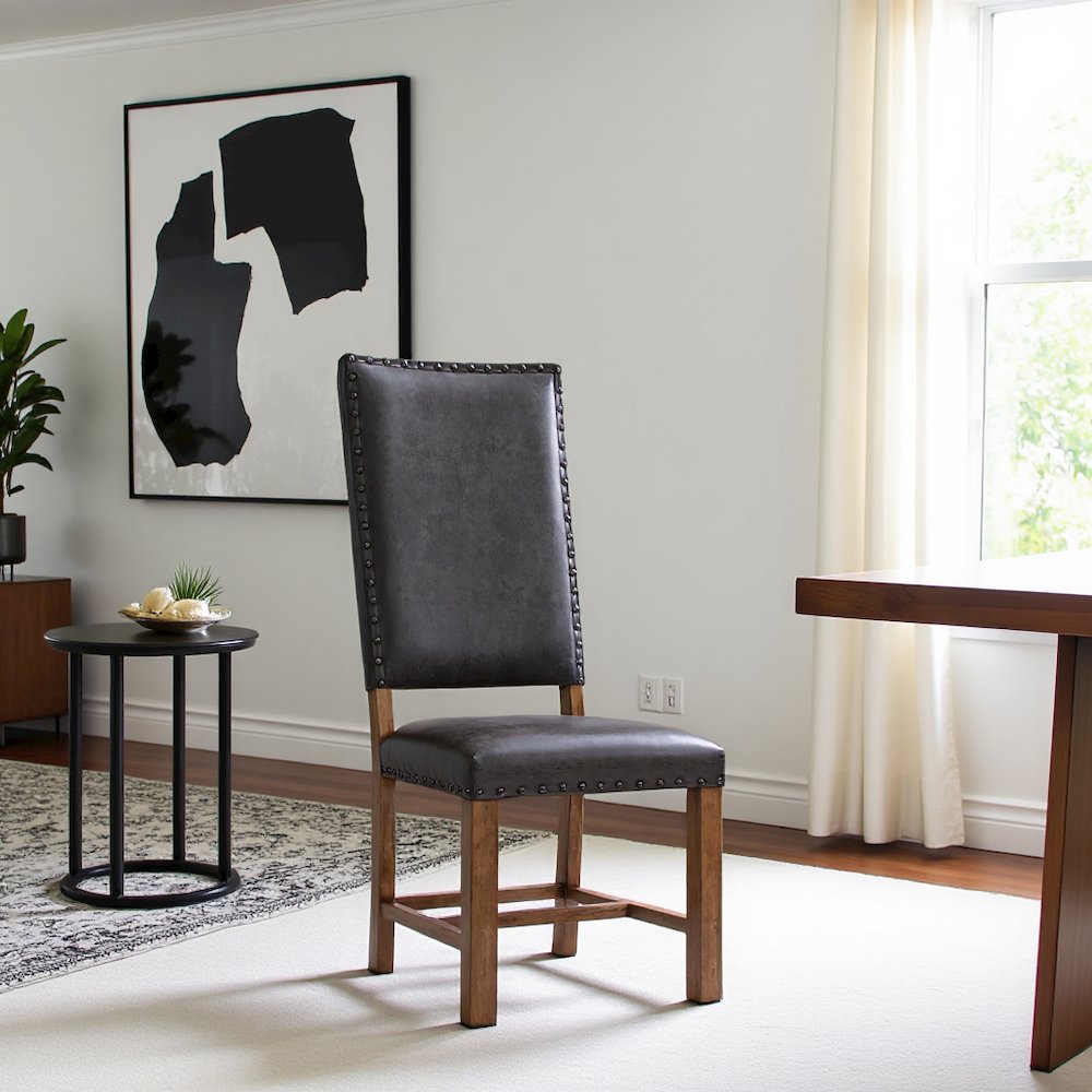 Brown Tall Back Upholstered Dining Chairs Set of 2 with Foam Cushion. Picture 11