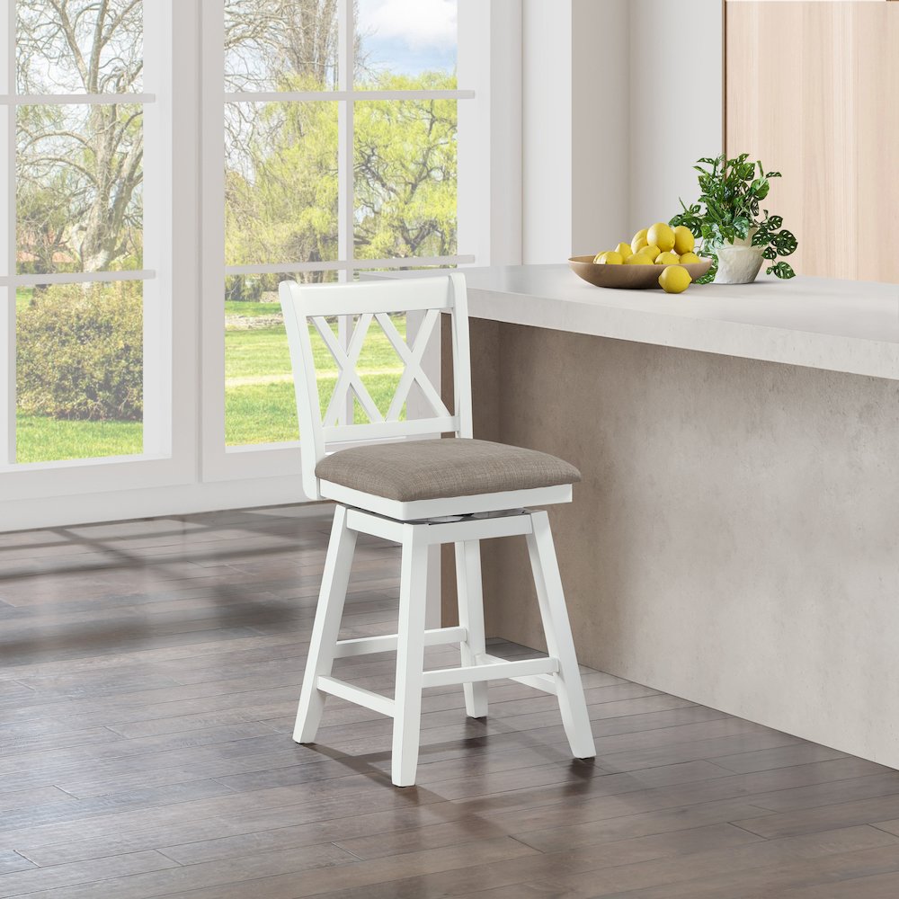 24in Brookline Swivel Barstool Pure White. Picture 7