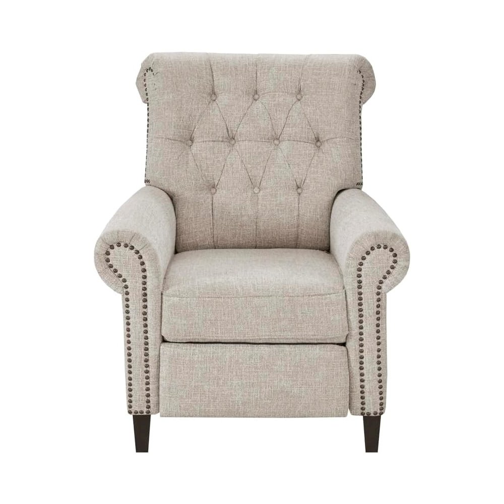Beige Wingback Recliner Chair – Upholstered Push Back Accent Seat. Picture 4