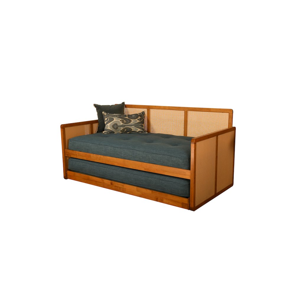 Abaco Daybed-Pop Up-Honey Finish-Linen Aqua Mattresses. Picture 1