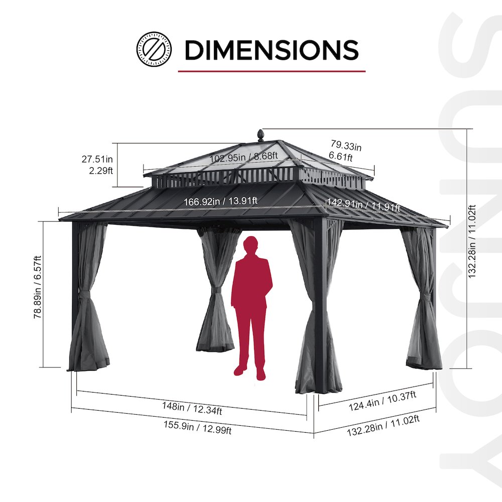 14 ft. x 12 ft. Kingston Extra-Tall, Wide Hardtop Gazebo. Picture 7