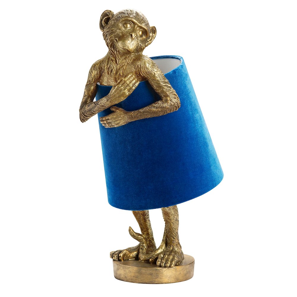 Chester Gold Monkey w/Blue Velvet Shade. Picture 1