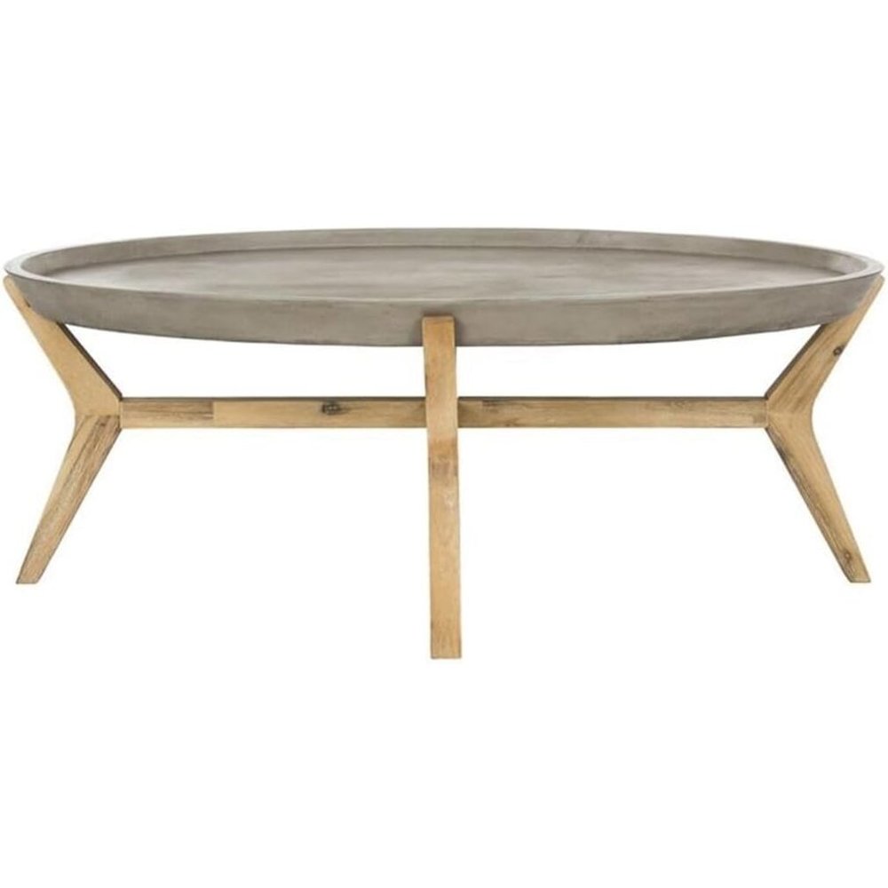 Hadwin Indoor/Outdoor Modern Concrete Oval 31.5-Inch Dia Coffee Table. Picture 1