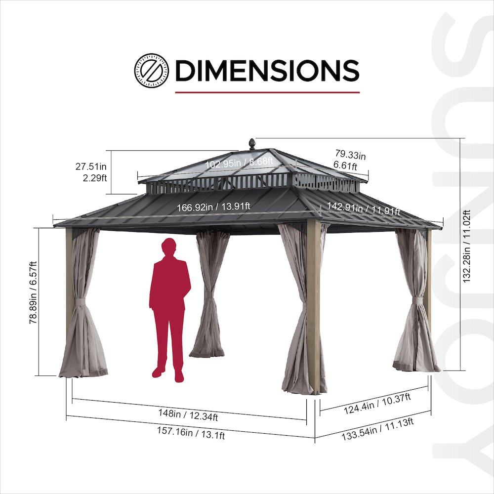 14 ft. x 12 ft. Kingston Extra-Tall, Wide Hardtop Wood Gazebo. Picture 7