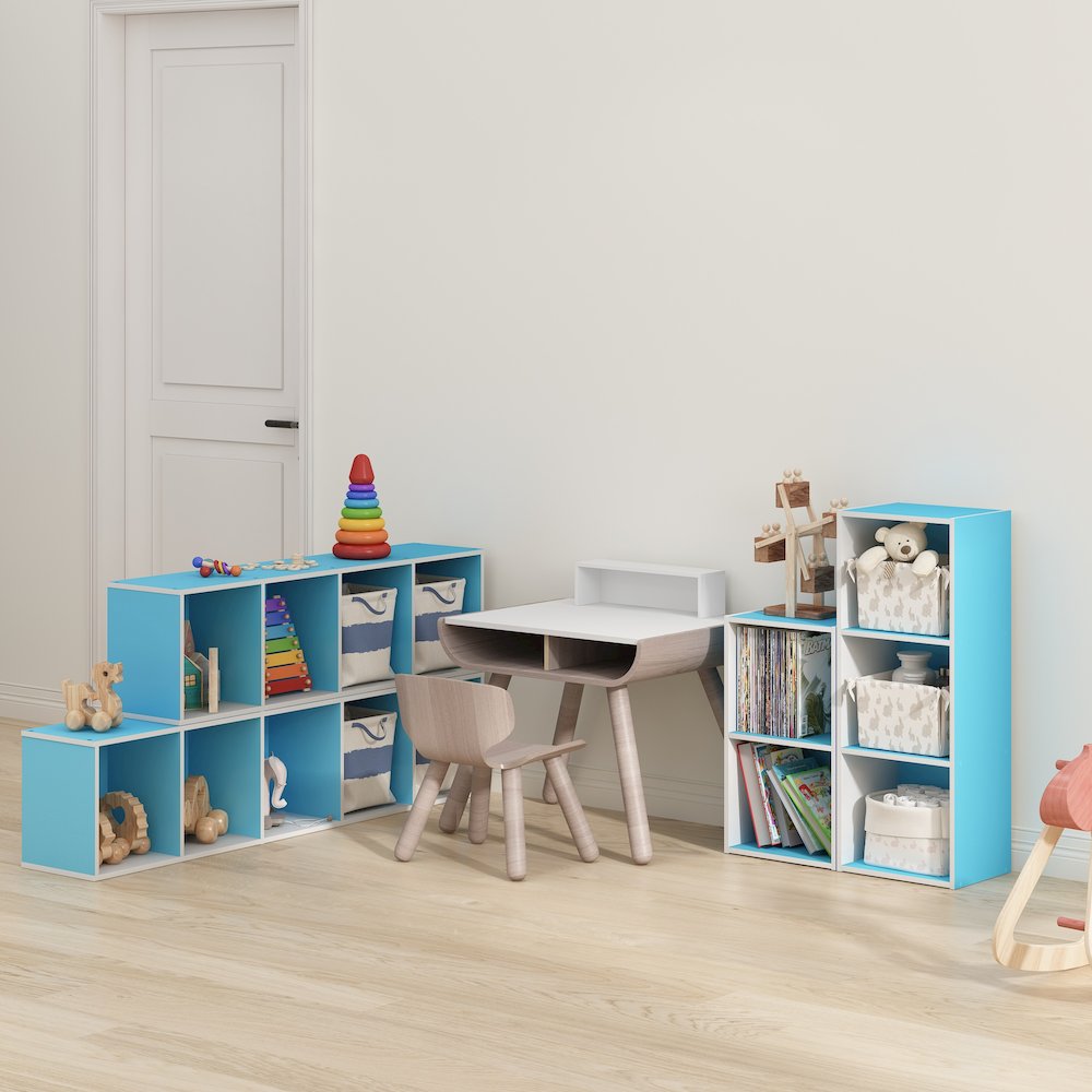 Furinno Pasir 4-Tier Open Shelf Bookcase, Light Blue/White. Picture 5