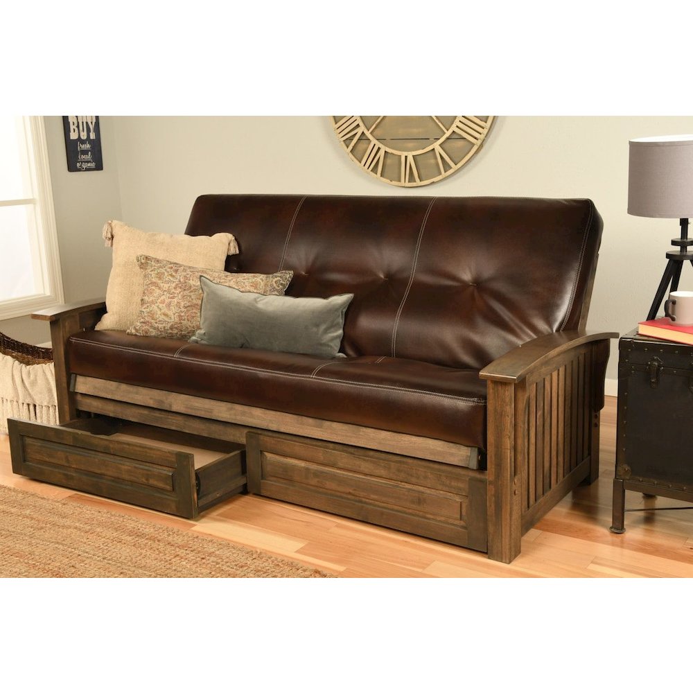 Washington Frame-Rustic Walnut Finish-Oregon Trail Java Mattress-Storage Drawers. Picture 2