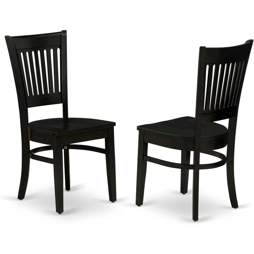 East West Furniture 5-Pc Dining Room Table Set- 4 dining room chairs and Dining Room Table - Wooden Seat and Slatted Chair Back (Black Finish). Picture 3