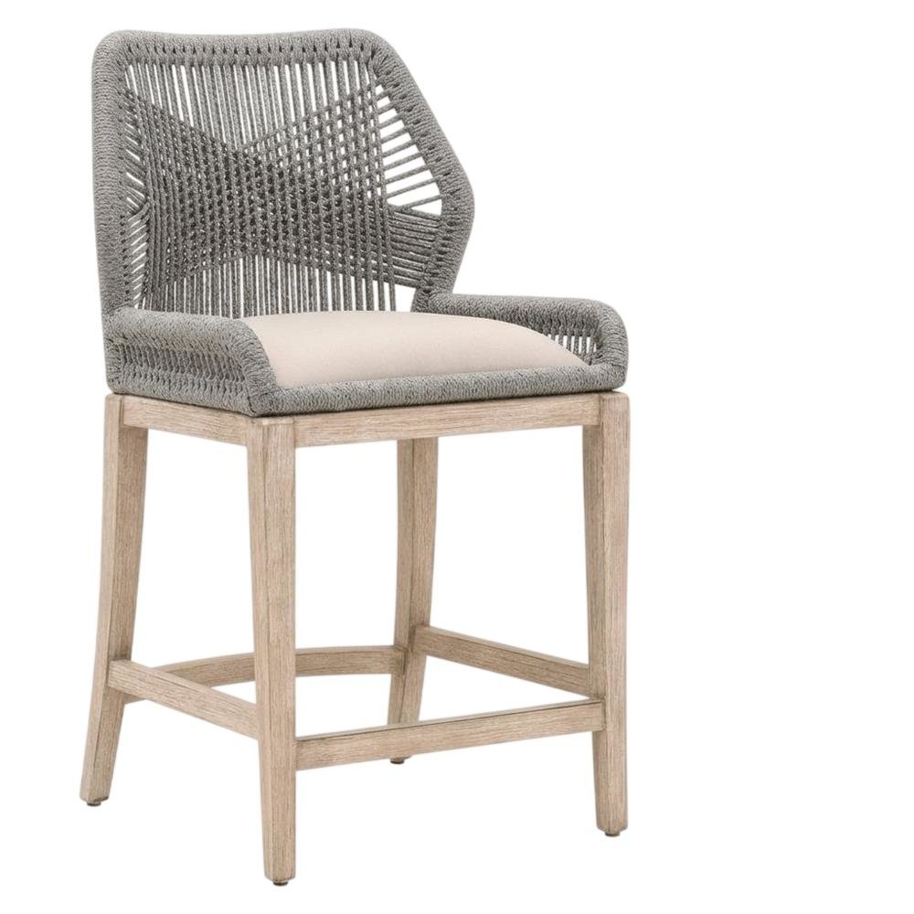 Gray Mahogany Counter Stool with Linen-Blend Upholstery and Footrest. Picture 1