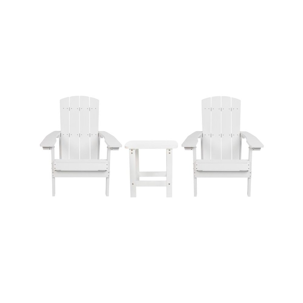 2 Pack All-Weather Poly Resin Wood Adirondack Chairs with Side Table in White. Picture 1