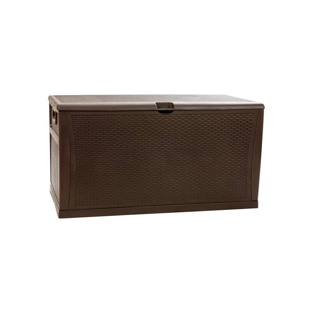 120 Gallon Plastic Deck Box - Outdoor Waterproof Storage Box for Patio Cushions, Garden Tools and Pool Toys, Brown. Picture 1