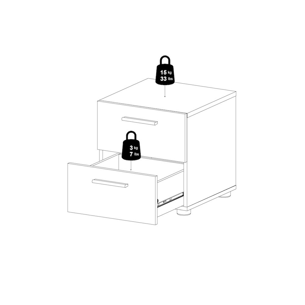 Austin 2 Drawer Nightstand - Set of 2, Oak/White High Gloss. Picture 8