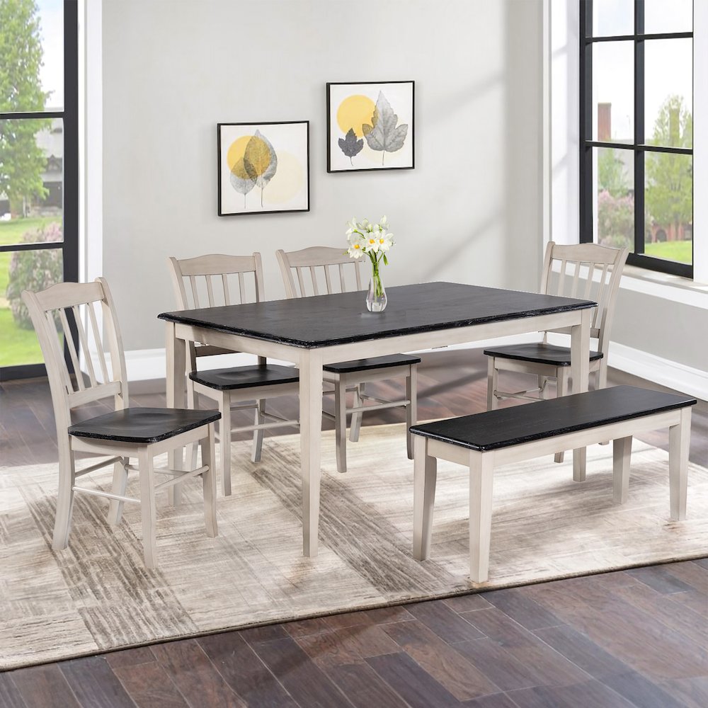 Shaker Rectangular Wood Dining Table - European Black Ash/Antique White. Picture 2