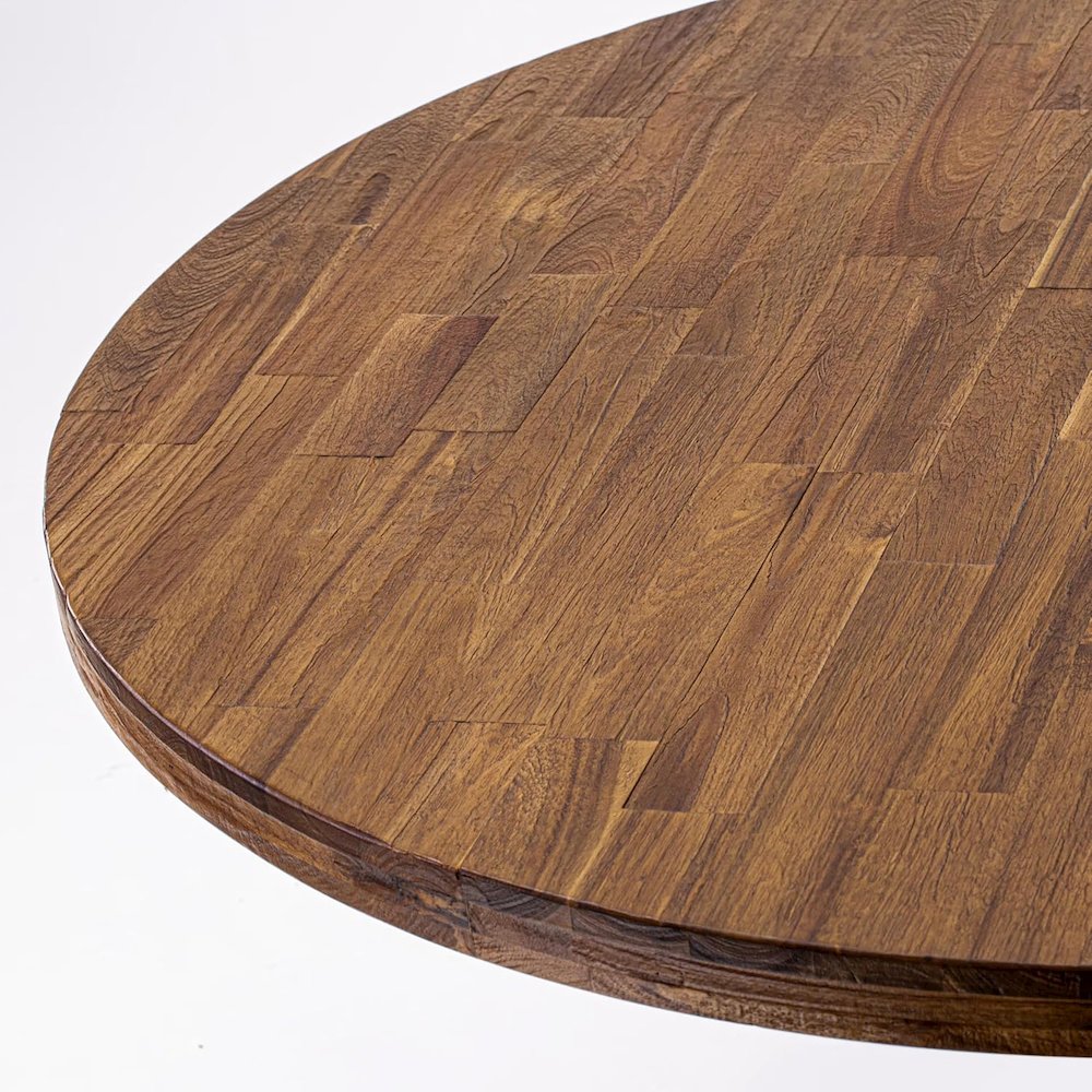 Kitchen Table with Acacia Wood Round Tabletop, Antique Walnut Finish. Picture 6