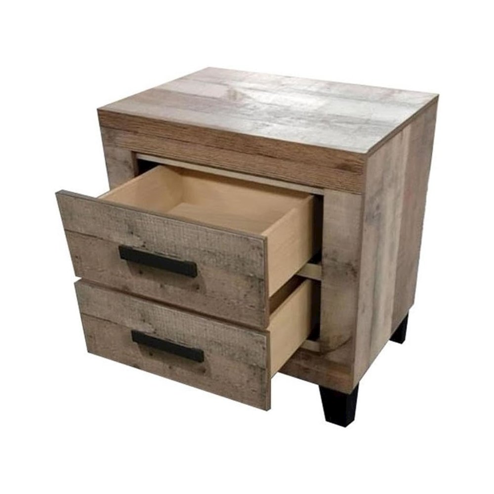 Weathered Brown Pine 2-Drawers Nightstand. Picture 2