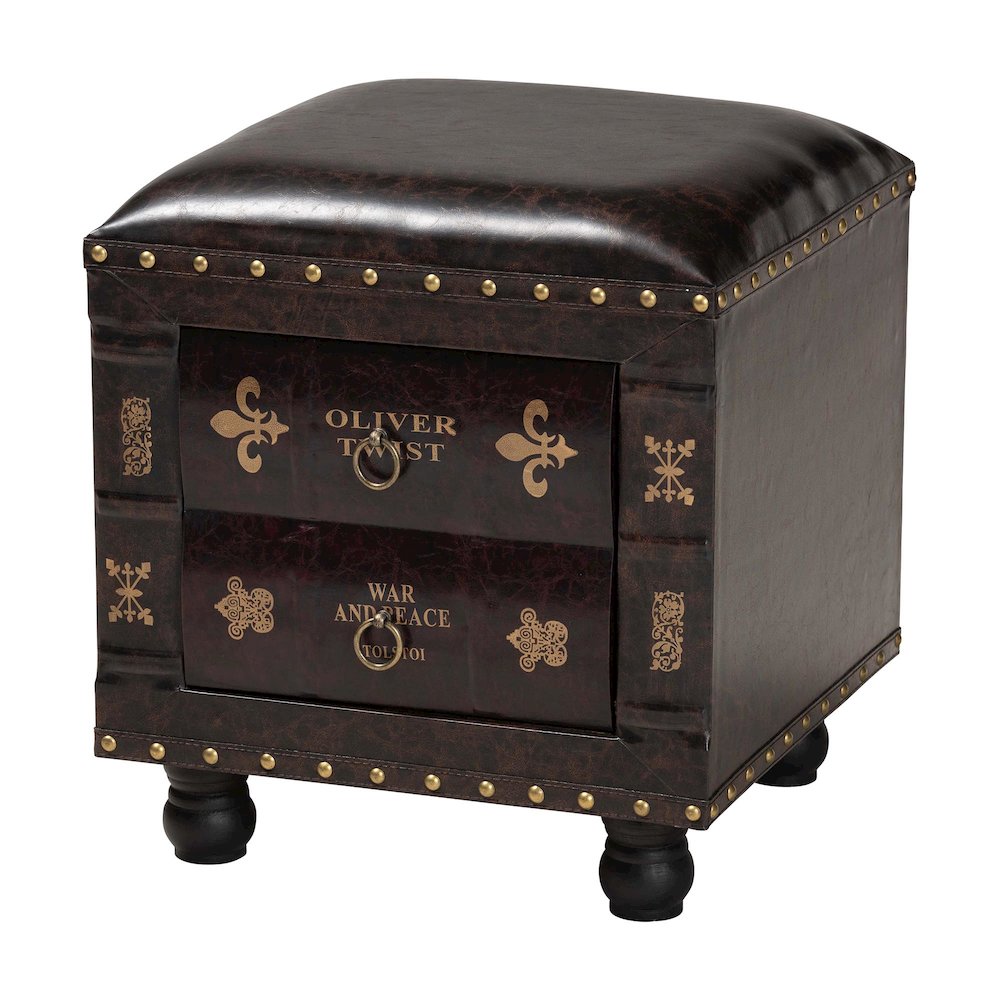 Leather Upholstered Wood Storage Ottoman. Picture 11