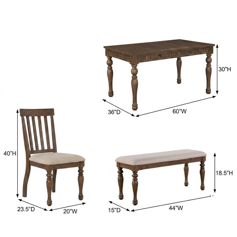 Wood Dining Table Set for 6 with Upholstered Chairs, Kitchen Table Set, Brown. Picture 6