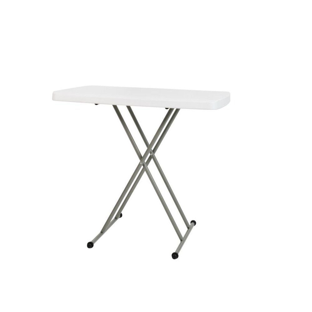 30 Inch Granite White Indoor/Outdoor Plastic Folding Table, Adjustable Height Commercial Grade Side Table, Laptop Table, TV Tray. Picture 1