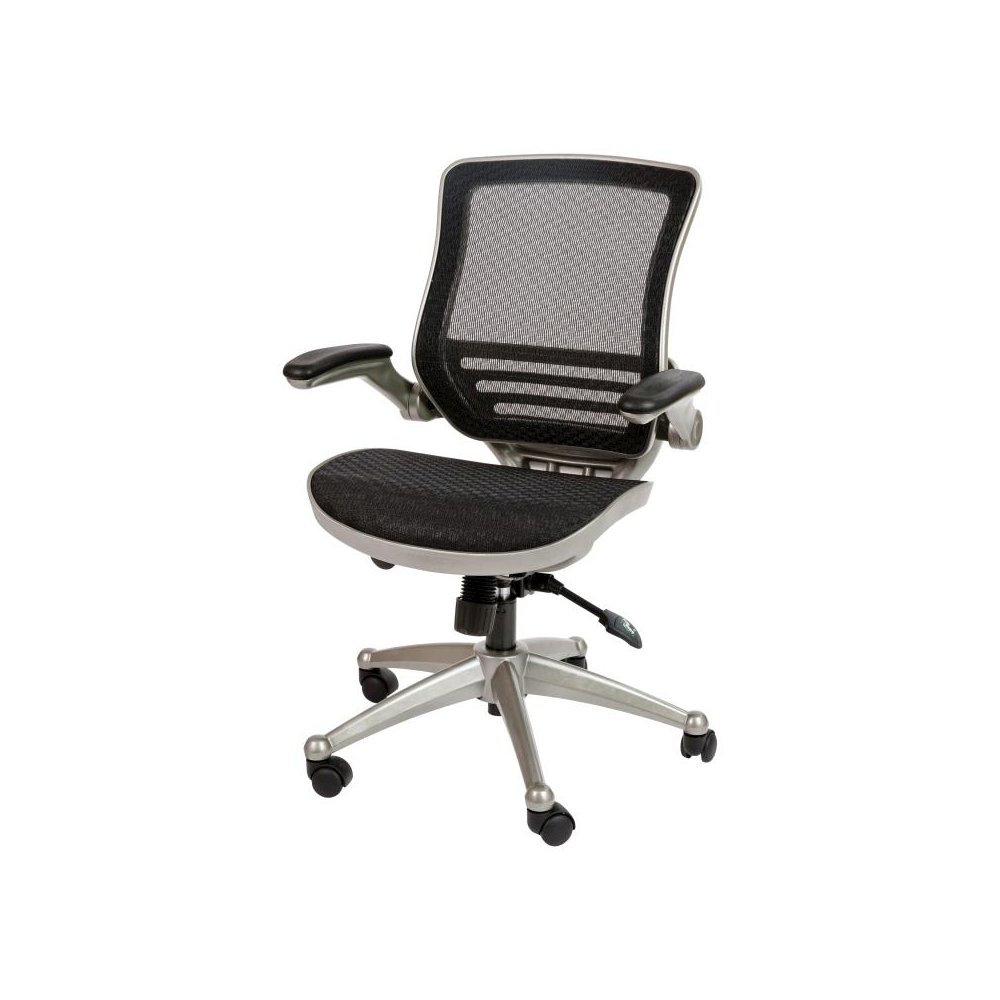 Mid-Back Transparent Black Mesh Executive Swivel Office Chair with Graphite Silver Frame and Flip-Up Arms. Picture 1