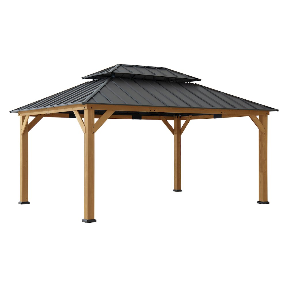 Sunjoy 12x16 ft. Wood Outdoor Patio Steel Hardtop Gazebo. Picture 1