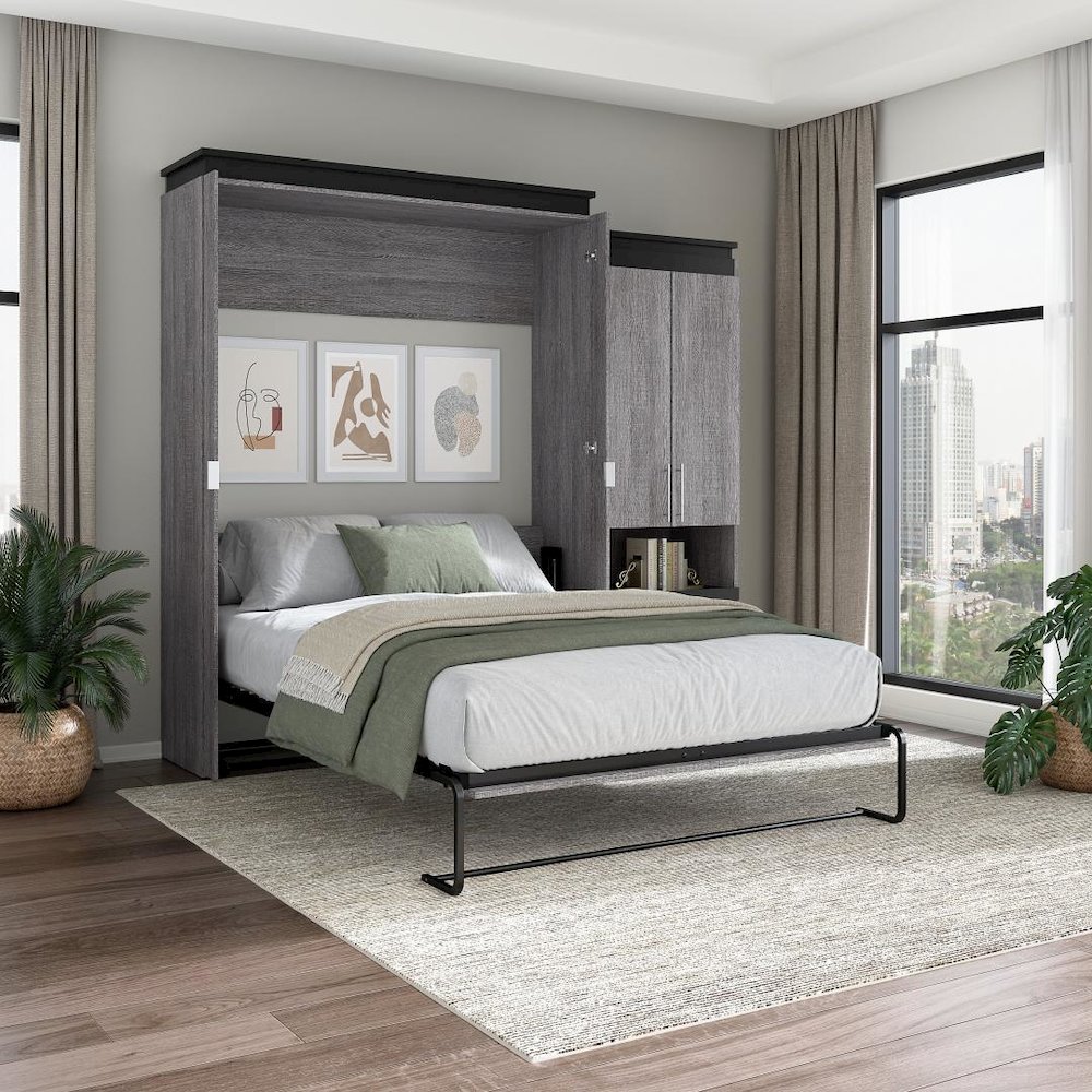 Orion Queen Murphy Bed with Storage Cabinet and Pull-Out Shelf (97W). Picture 15