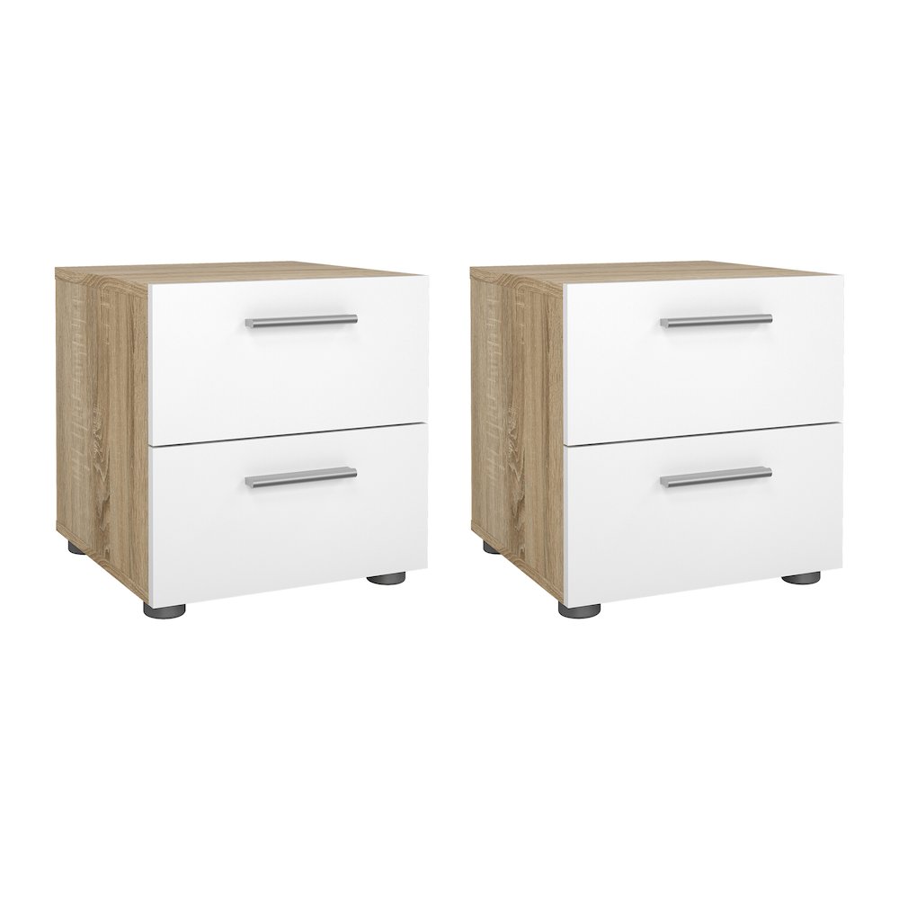 Austin 2 Drawer Nightstand - Set of 2, Oak/White High Gloss. Picture 1