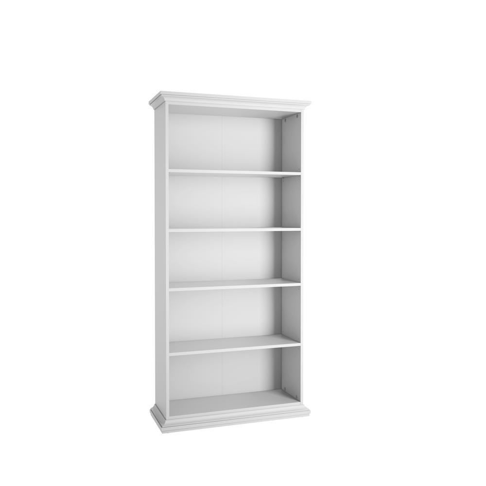 White 5 Shelf Bookcase - Elegant Tall Bookshelf for Home and Office Use. Picture 2